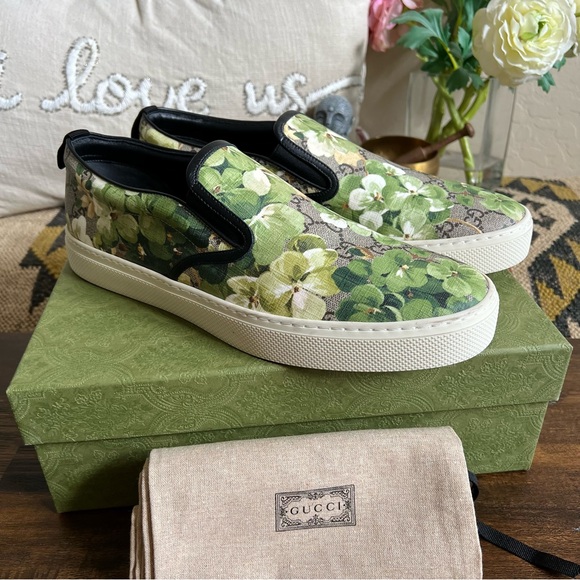 Gucci Supreme GG Canvas Bloom Green Floral Print Slip On Sneakers 10.5 G US11 - Picture 3 of 17